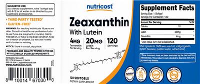 Zeaxanthin 4 mg with Lutein 20 mg label