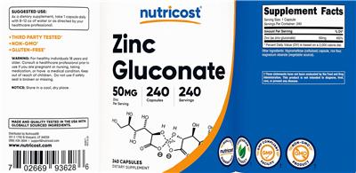 Zinc Gluconate 50 mg label