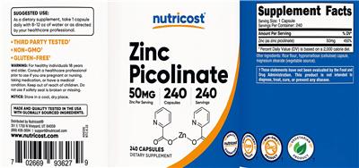 Zinc Picolinate 50 mg label