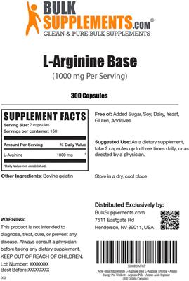 L-Arginine Base 1000 mg label