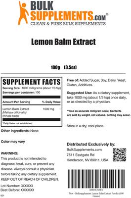 Lemon Balm Extract label