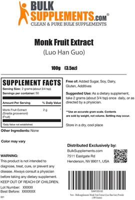 Monk Fruit Extract (Luo Han Guo) label