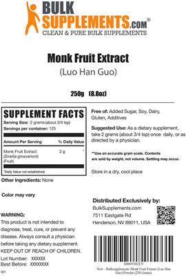 Monk Fruit Extract (Luo Han Guo) label