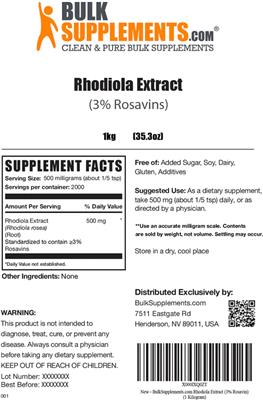 Rhodiola Extract (3% Rosavins) label