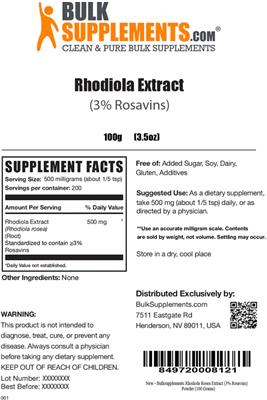 Rhodiola Extract (3% Rosavins) label