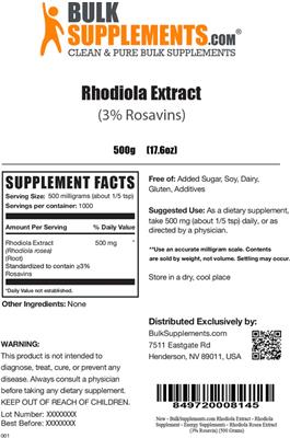 Rhodiola Extract (3% Rosavins) label