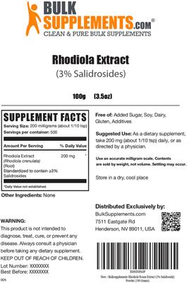 Rhodiola Extract (3% Salidrosides) label