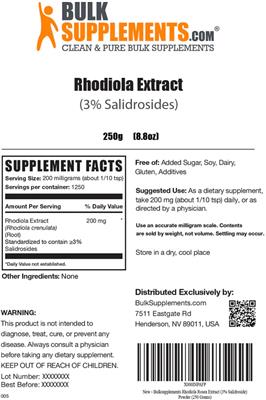 Rhodiola Extract (3% Salidrosides) label
