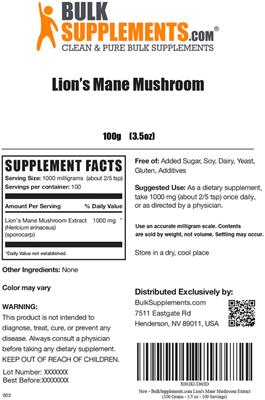 Lion's Mane Mushroom label