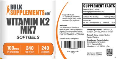 Vitamin K2 MK7 Softgels 100 mcg label