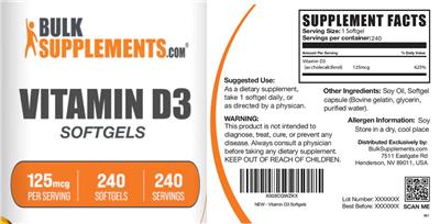 Vitamin D3 Softgels 125 mcg label