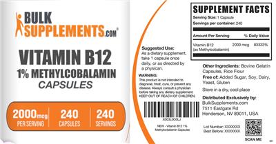 Vitamin B12 1% Methylcobalamin Capsules 2000 mcg label