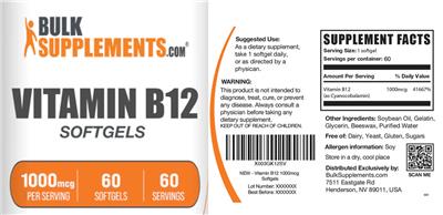 Vitamin B12 Softgels 1000 mcg label
