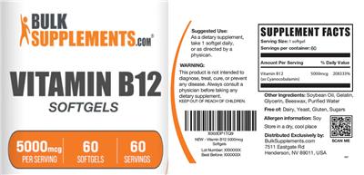 Vitamin B12 Softgels 5000 mcg label