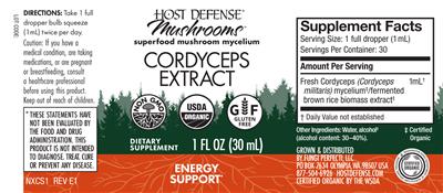 Cordyceps Extract label