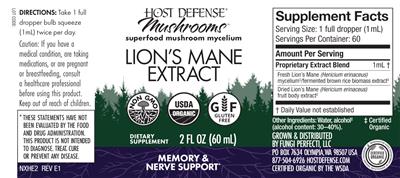 Lion's Mane Extract label