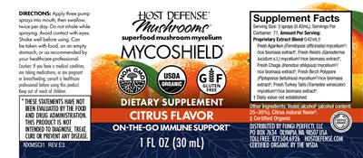 MycoShield Spray Citrus Flavor label