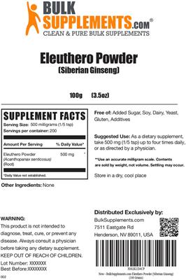 Eleuthero Powder (Siberian Ginseng) label