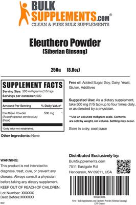 Eleuthero Powder (Siberian Ginseng) label
