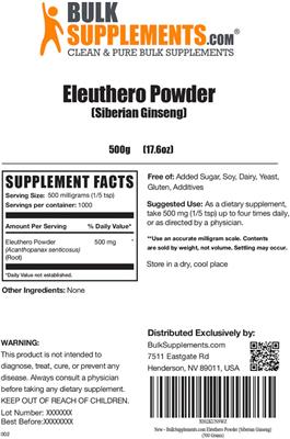 Eleuthero Powder (Siberian Ginseng) label