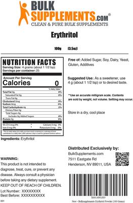 Erythritol label