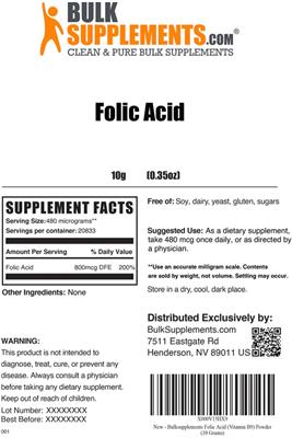 Folic Acid label