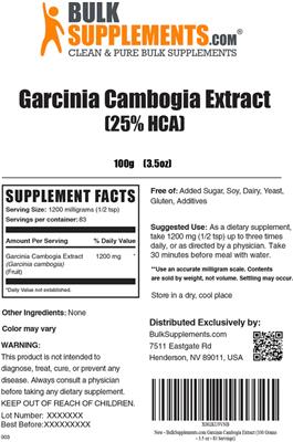 Garcinia Cambogia Extract (25% HCA) label