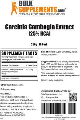 Garcinia Cambogia Extract (25% HCA) label