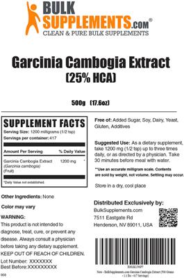 Garcinia Cambogia Extract (25% HCA) label