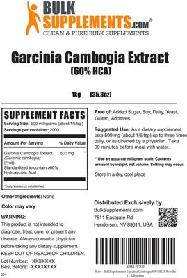 Garcinia Cambogia Extract (60% HCA) label