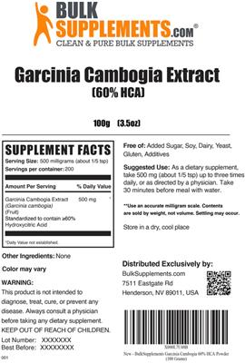 Garcinia Cambogia Extract (60% HCA) label