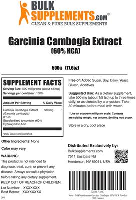 Garcinia Cambogia Extract (60% HCA) label