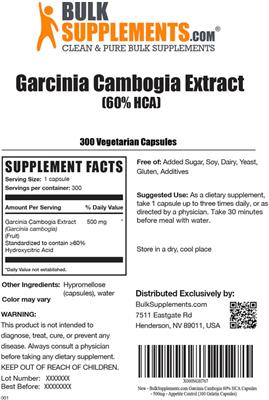Garcinia Cambogia Extract (60% HCA) 500 mg label