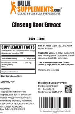 Ginseng Root Extract label