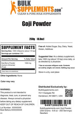 Goji Powder label