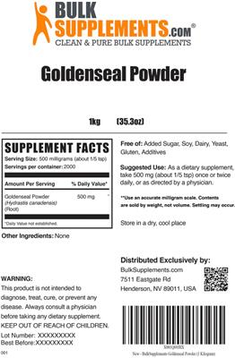 Goldenseal Powder label