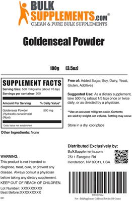 Goldenseal Powder label