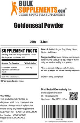 Goldenseal Powder label