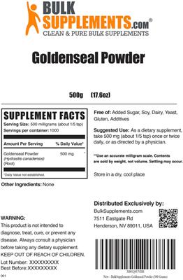 Goldenseal Powder label