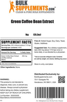 Green Coffee Bean Extract label