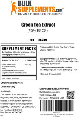 Green Tea Extract (50% EGCG) label