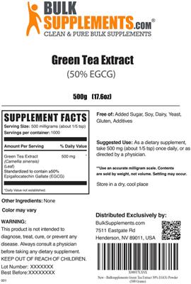 Green Tea Extract (50% EGCG) label