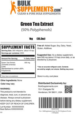 Green Tea Extract (50% Polyphenols) label