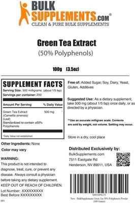 Green Tea Extract (50% Polyphenols) label