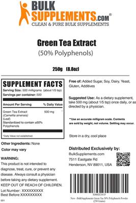 Green Tea Extract (50% Polyphenols) label