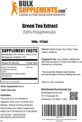 Green Tea Extract (50% Polyphenols) label