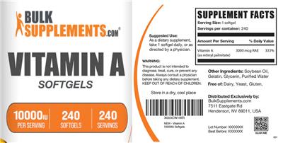 Vitamin A Softgels 10000 IU label
