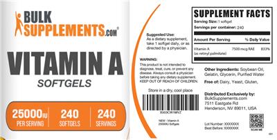 Vitamin A Softgels 25000 IU label
