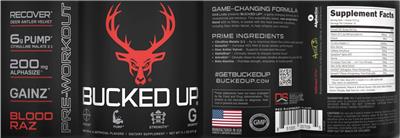 Bucked Up Pre-Workout Blood Raz label