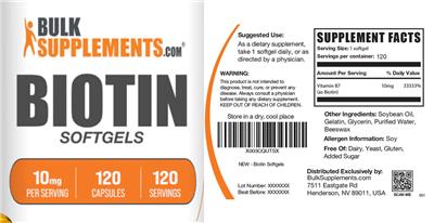 Biotin Softgels 10mg label